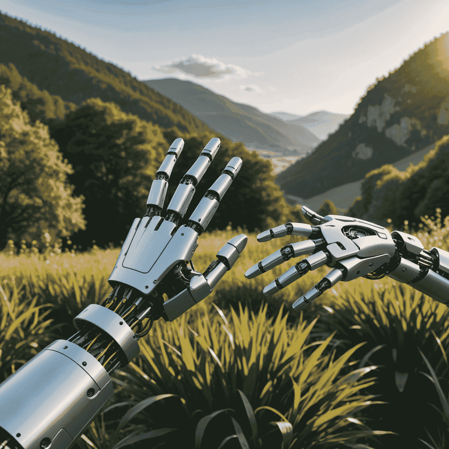 An image illustrating how AI is transforming digital landscapes, with a robot hand reaching out to a digital world